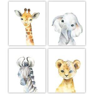 Watercolor Safari Wall Art Set of 4 Unframed 8x10